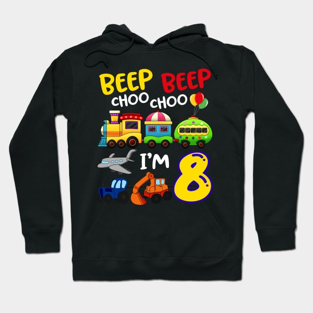 Beep Beep Chooo Chooo I am 8 Birthday Kids Hoodie by Margaretsantana